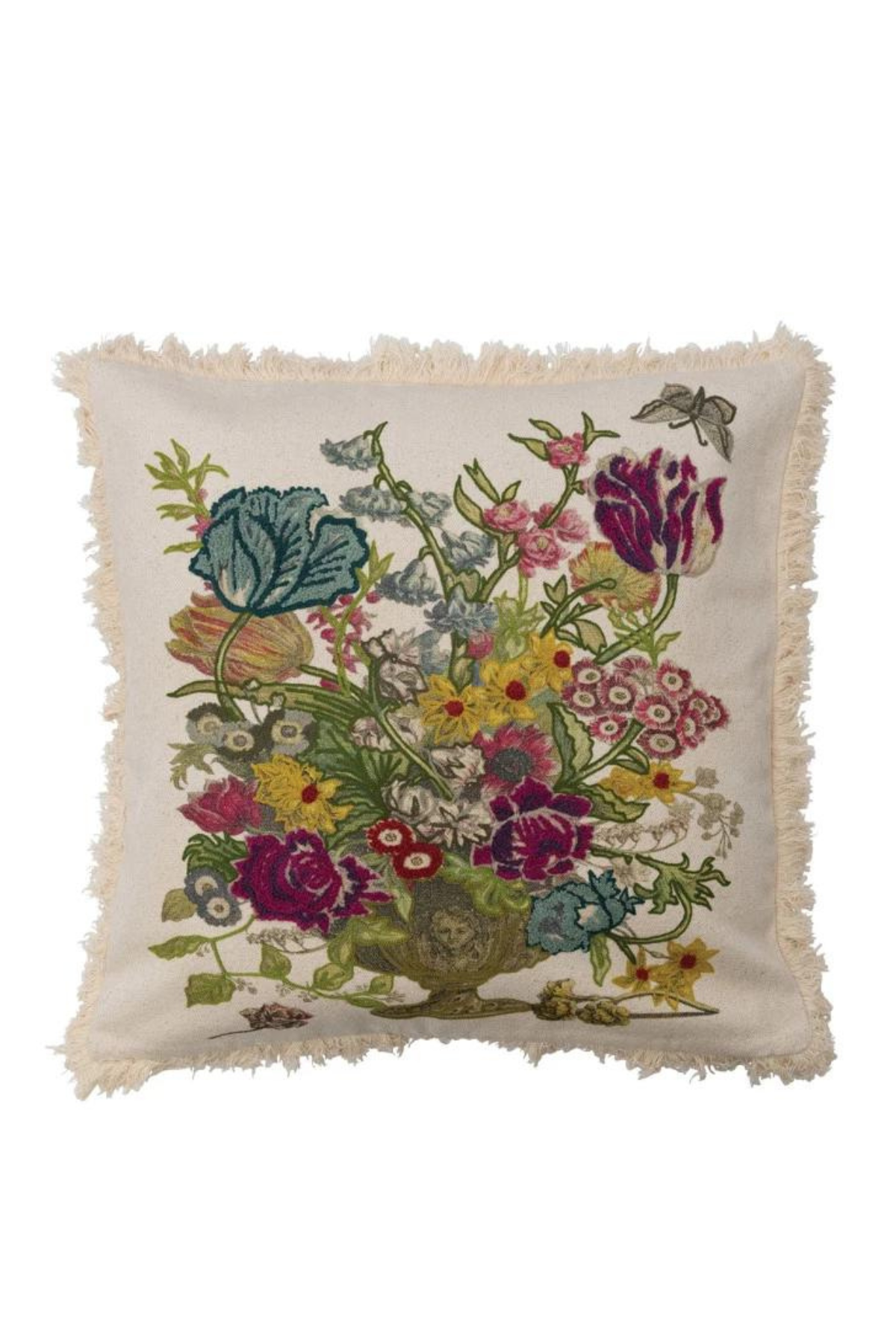 24" Embroidered Floral Printed Pillow